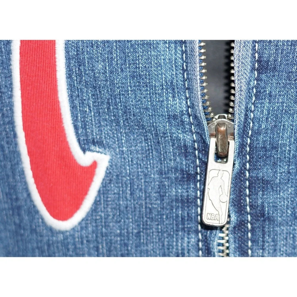 New Jersey Nets 77 NBA Denim Jean Jacket Size L - Picture 5 of 8
